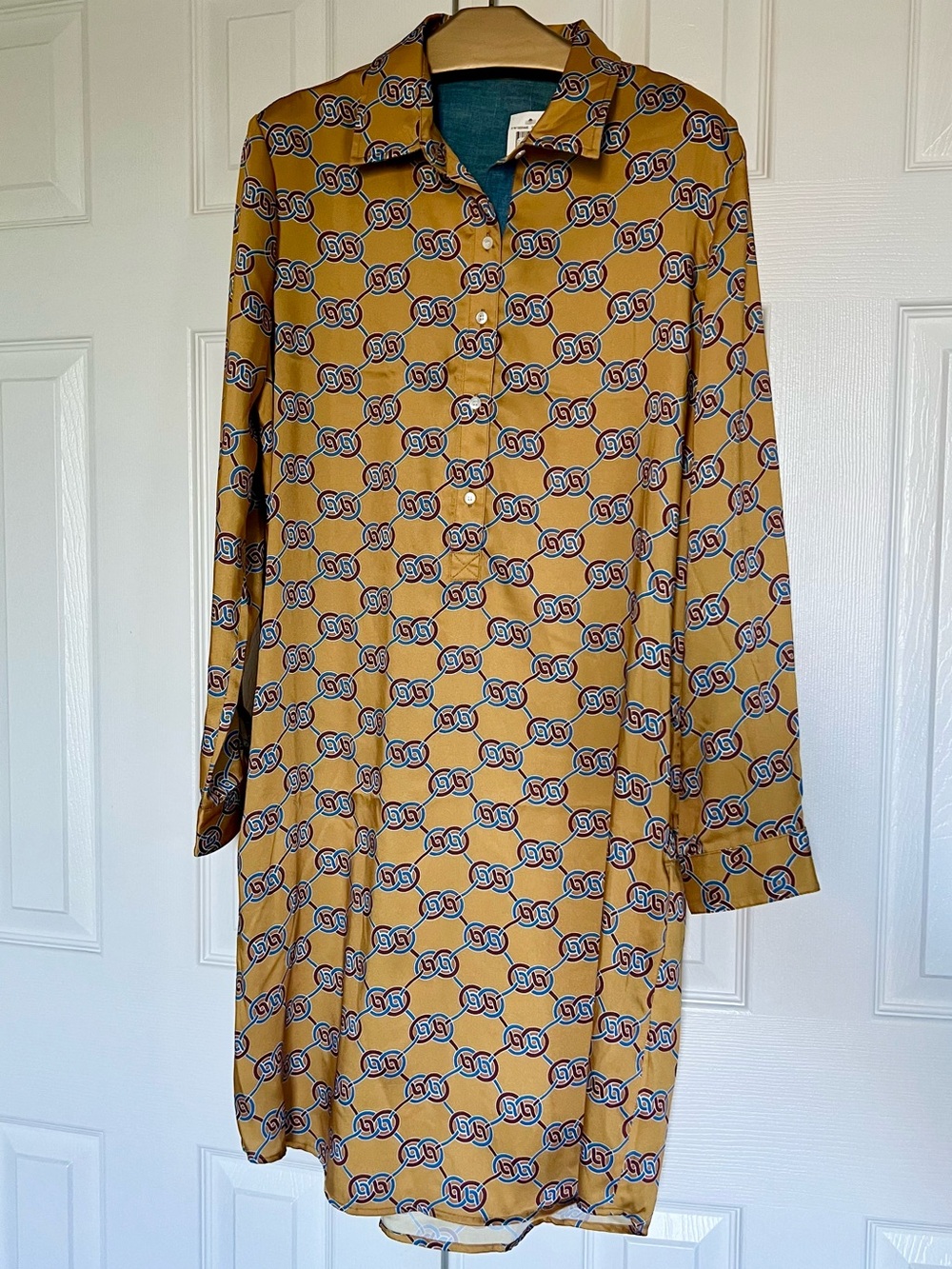New! J. McLaughlin Shirt Dress Size Large Women's Mustard Patterned with pockets